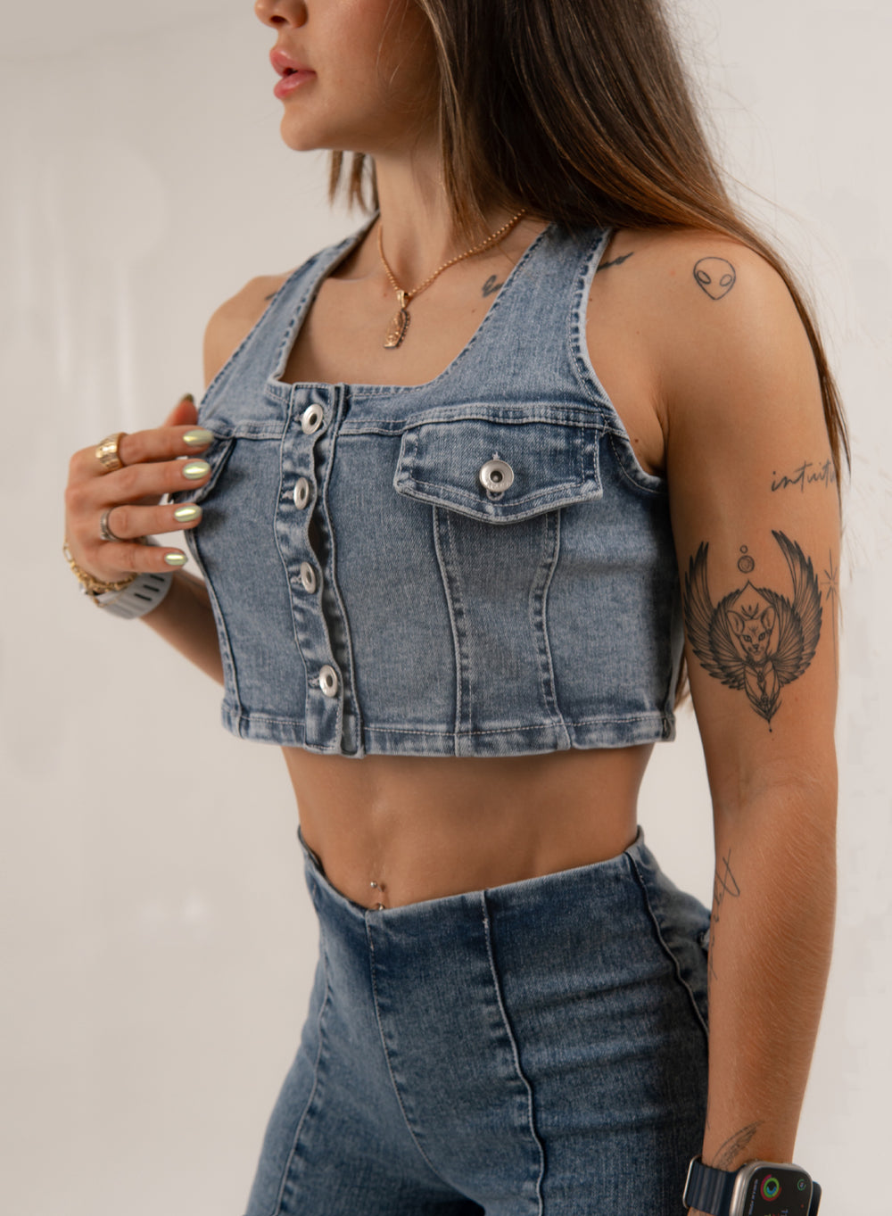 Monisha Blue - Women's Denim Cropped Vest