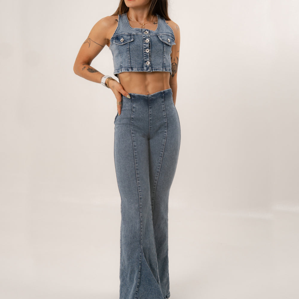 
                      
                        Monisha Blue - Women's Denim Cropped Vest
                      
                    
