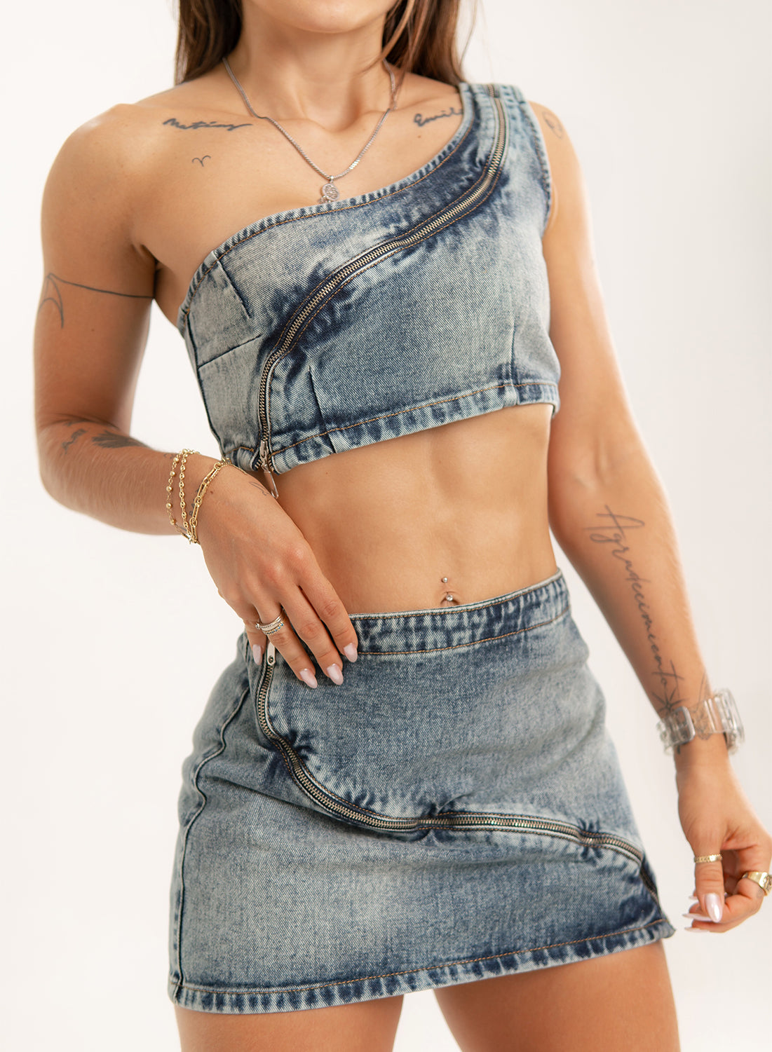 One-Shoulder DENIM Crop Top