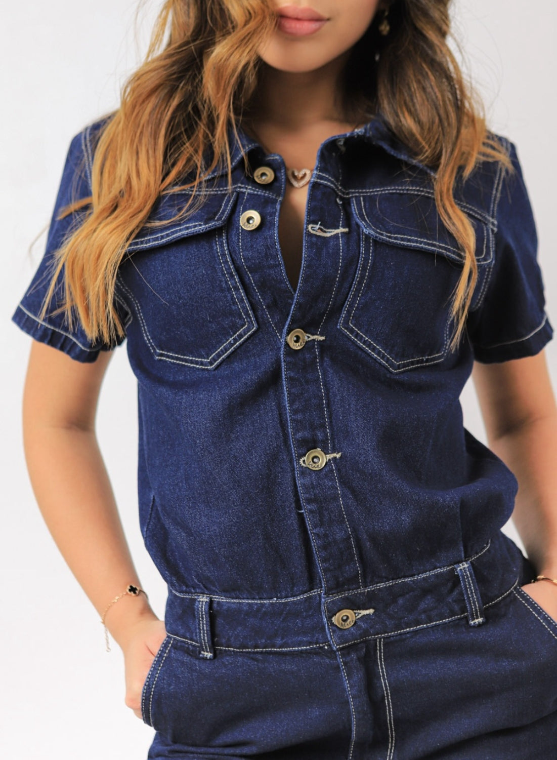 Pandora -Women's Short Sleeve Denim Romper – Alien Jeans