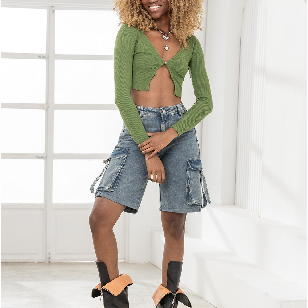 
                      
                        WOMENS DENIM CARGO JORTS BERMUDA
                      
                    