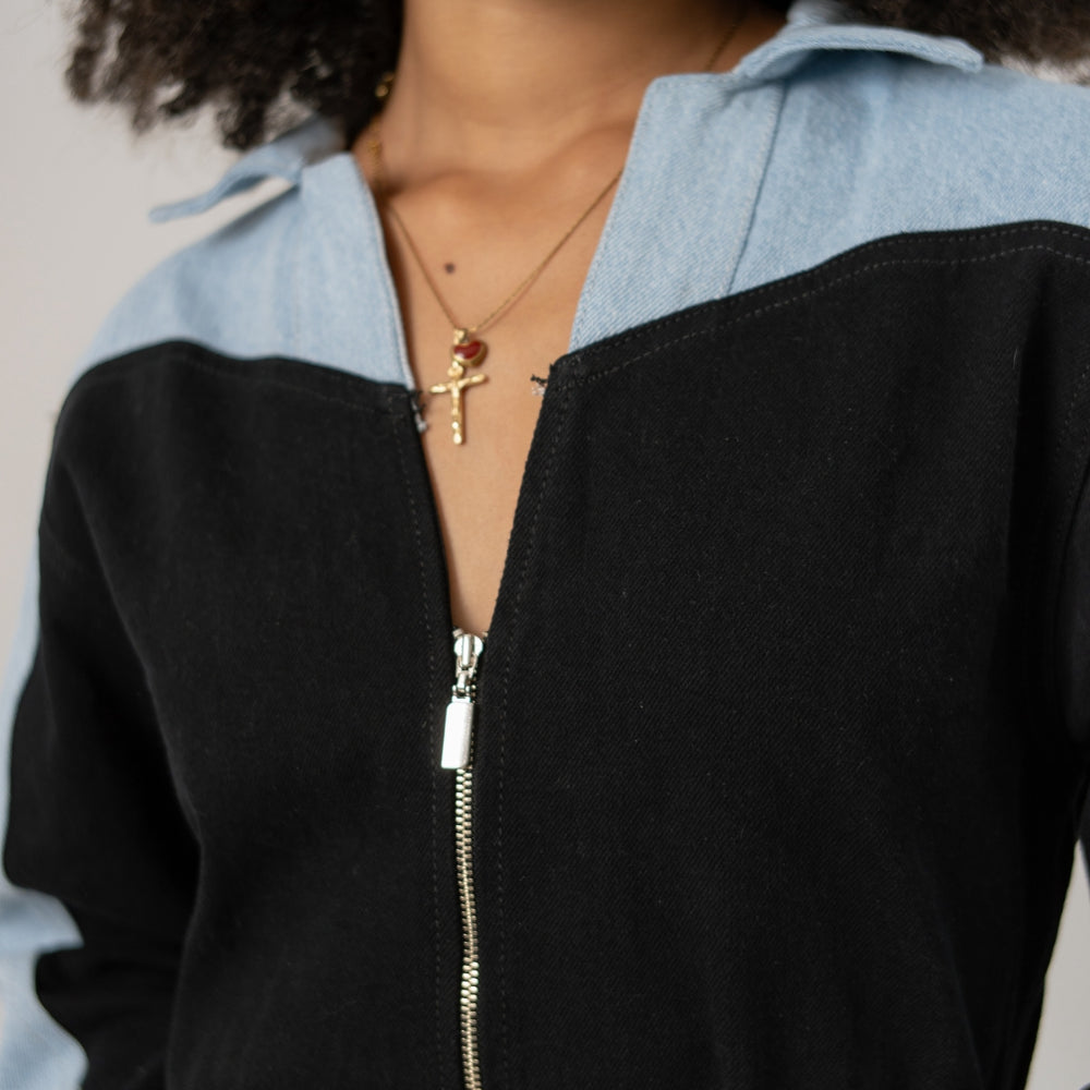 
                      
                        Women's Long-sleeve Denim Mini Dress Black and Blue
                      
                    