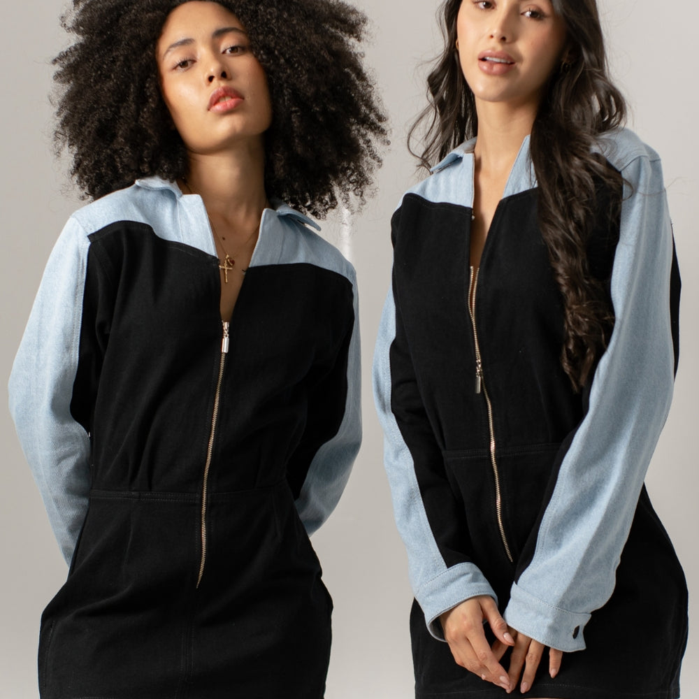 
                      
                        Women's Long-sleeve Denim Mini Dress Black and Blue
                      
                    