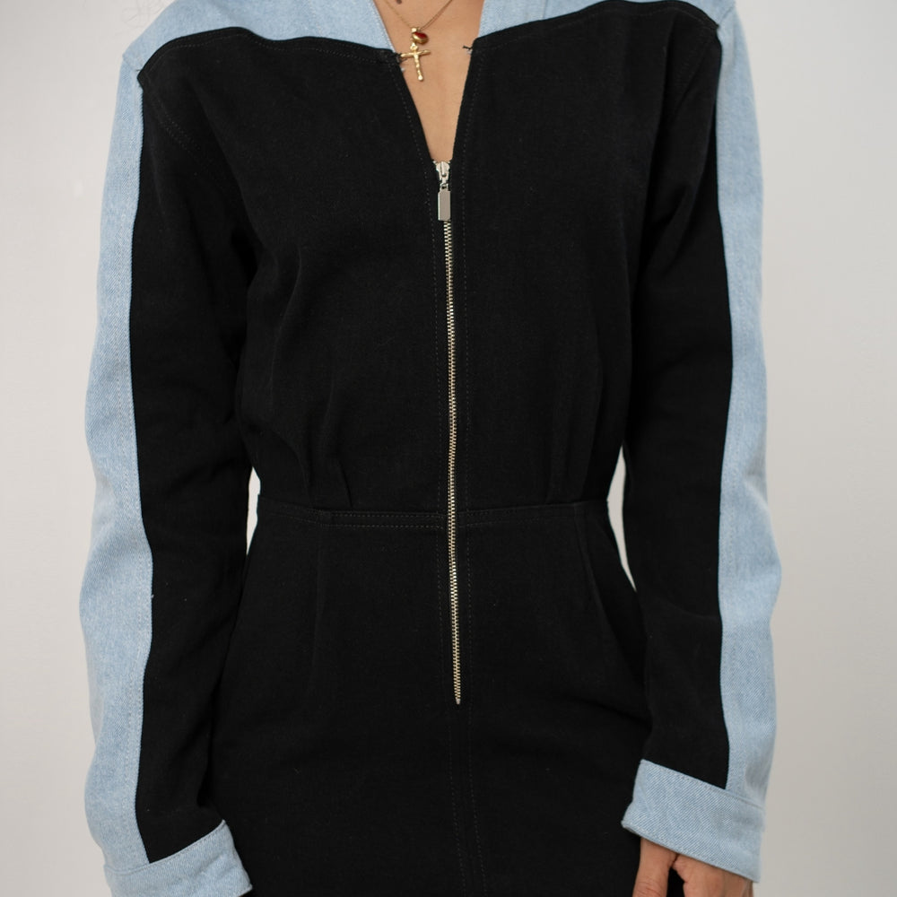 
                      
                        Women's Long-sleeve Denim Mini Dress Black and Blue
                      
                    