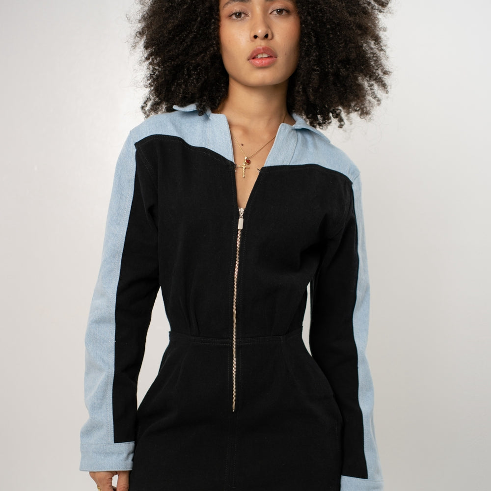 
                      
                        Women's Long-sleeve Denim Mini Dress Black and Blue
                      
                    