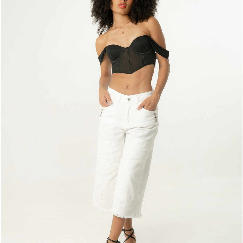 
                      
                        Women's Extra Long Low Rise White Jorts
                      
                    