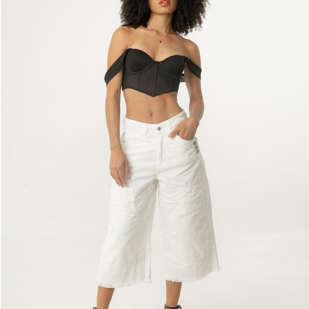 
                      
                        Women's Extra Long Low Rise White Jorts
                      
                    