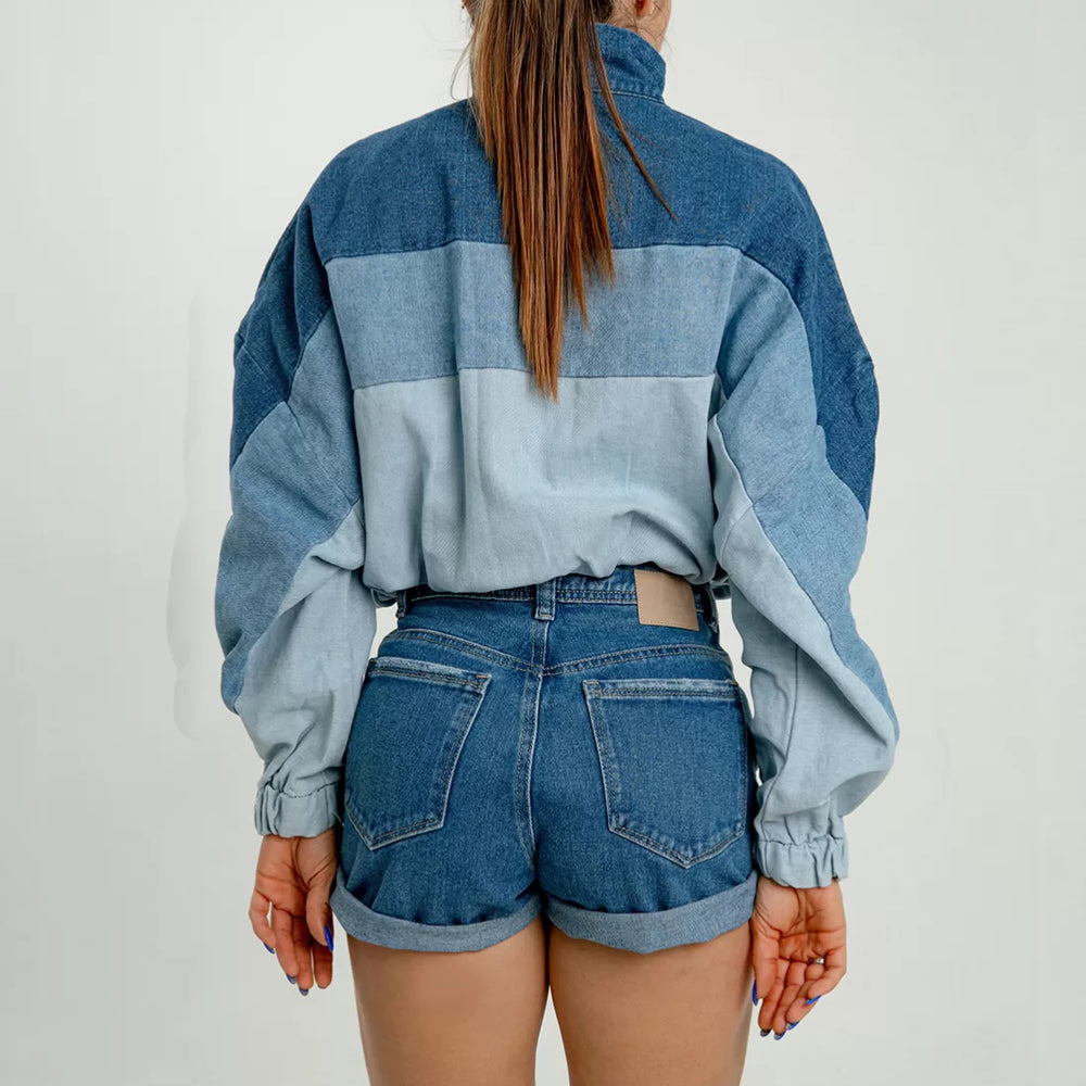 
                      
                        DENIM BOMBER JACKET
                      
                    