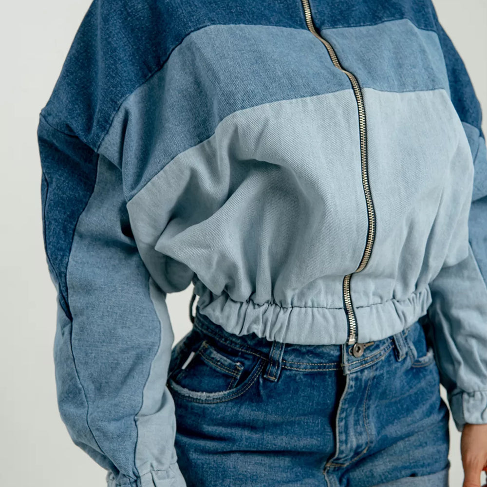 
                      
                        DENIM BOMBER JACKET
                      
                    