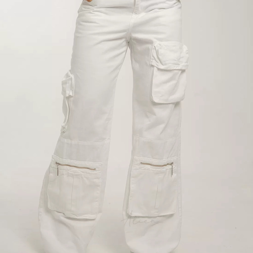 
                      
                        Low Rise White Cargo Jeans
                      
                    