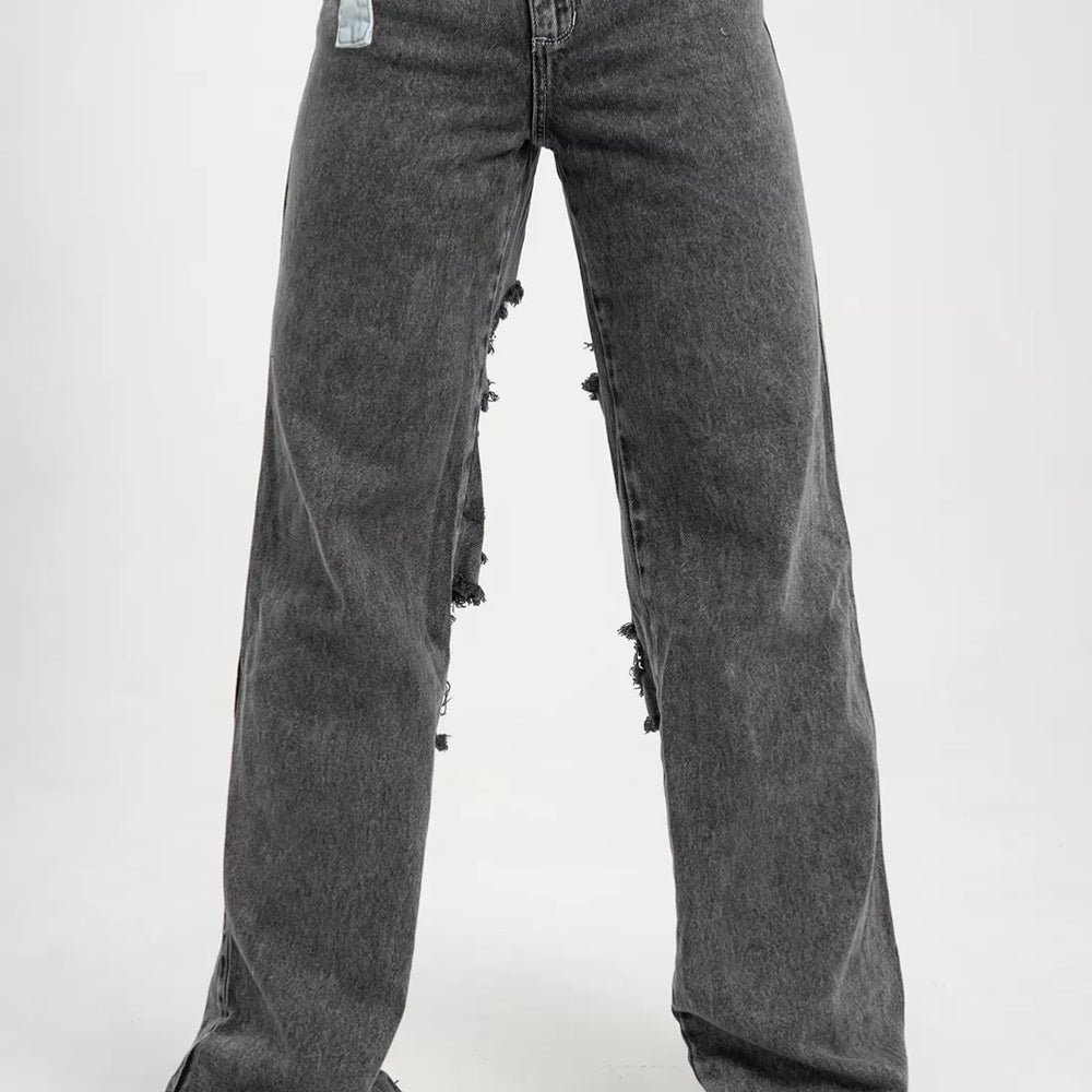 
                      
                        Low Rise Ripped Cut Out Straight Jeans
                      
                    