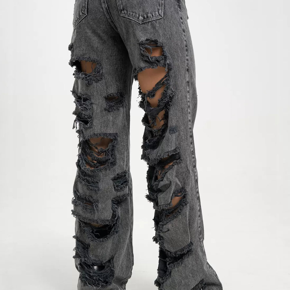 
                      
                        Low Rise Ripped Cut Out Straight Jeans
                      
                    