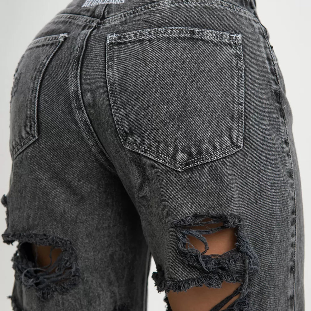 
                      
                        Low Rise Ripped Cut Out Straight Jeans
                      
                    