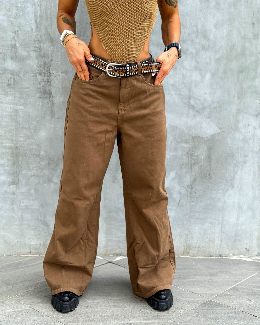 brown wide leg alien jeans