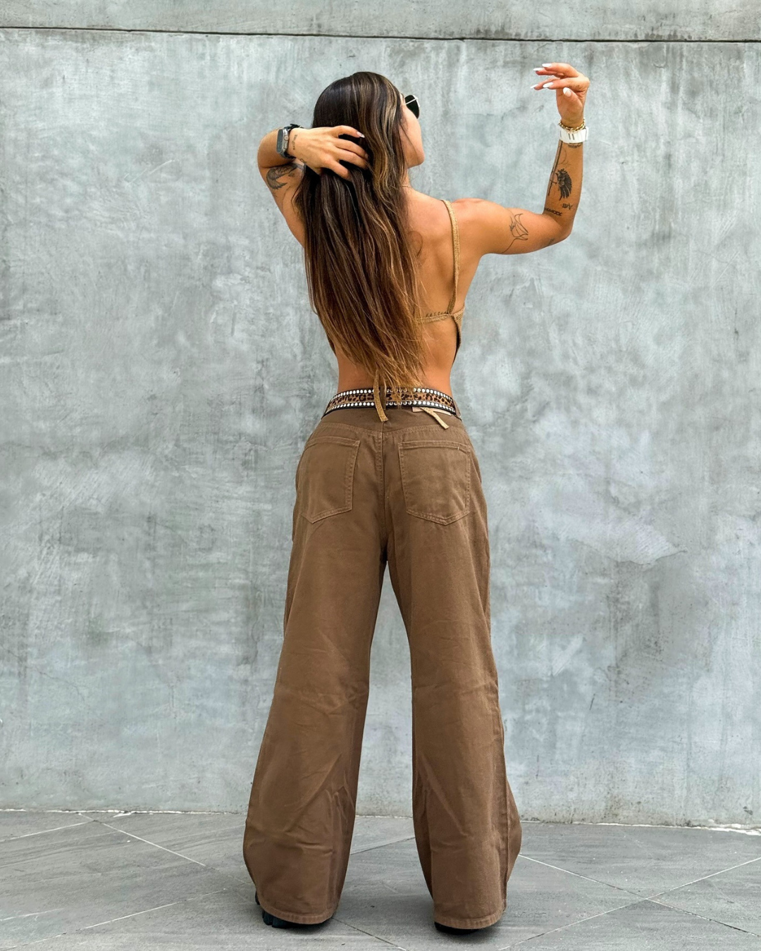 brown wide leg alien jeans