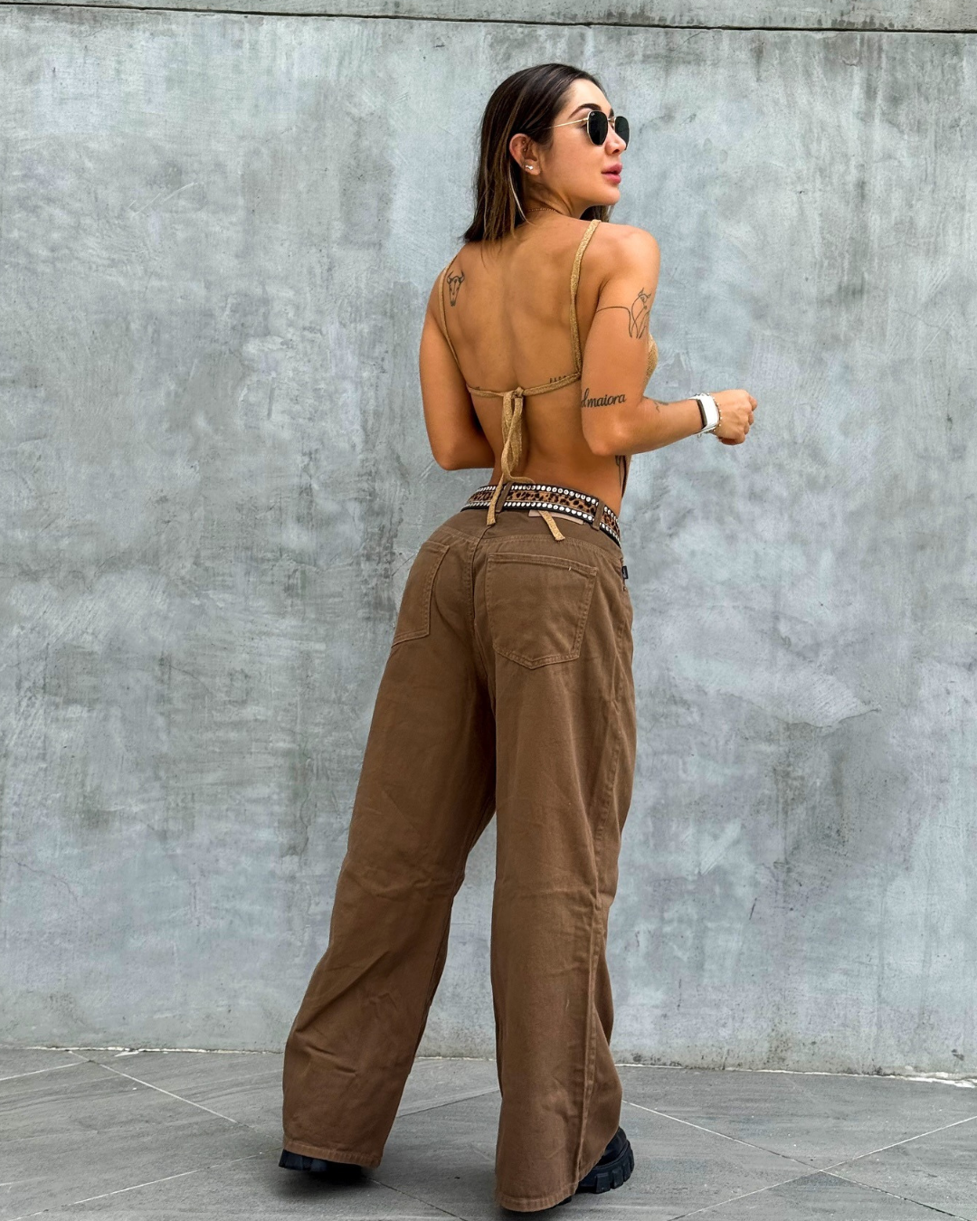 brown wide leg alien jeans