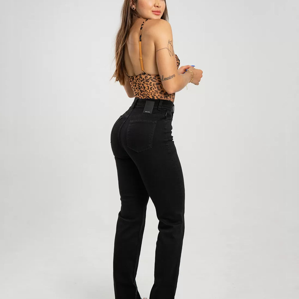 BLACK - High Rise Straight Jeans