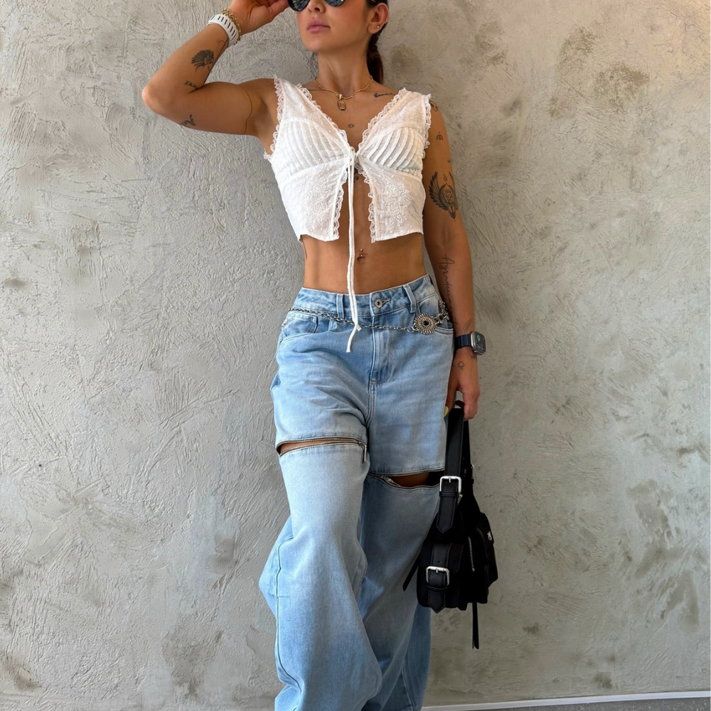 BAGGY BLUE ALIEN JEANS ZIPPER