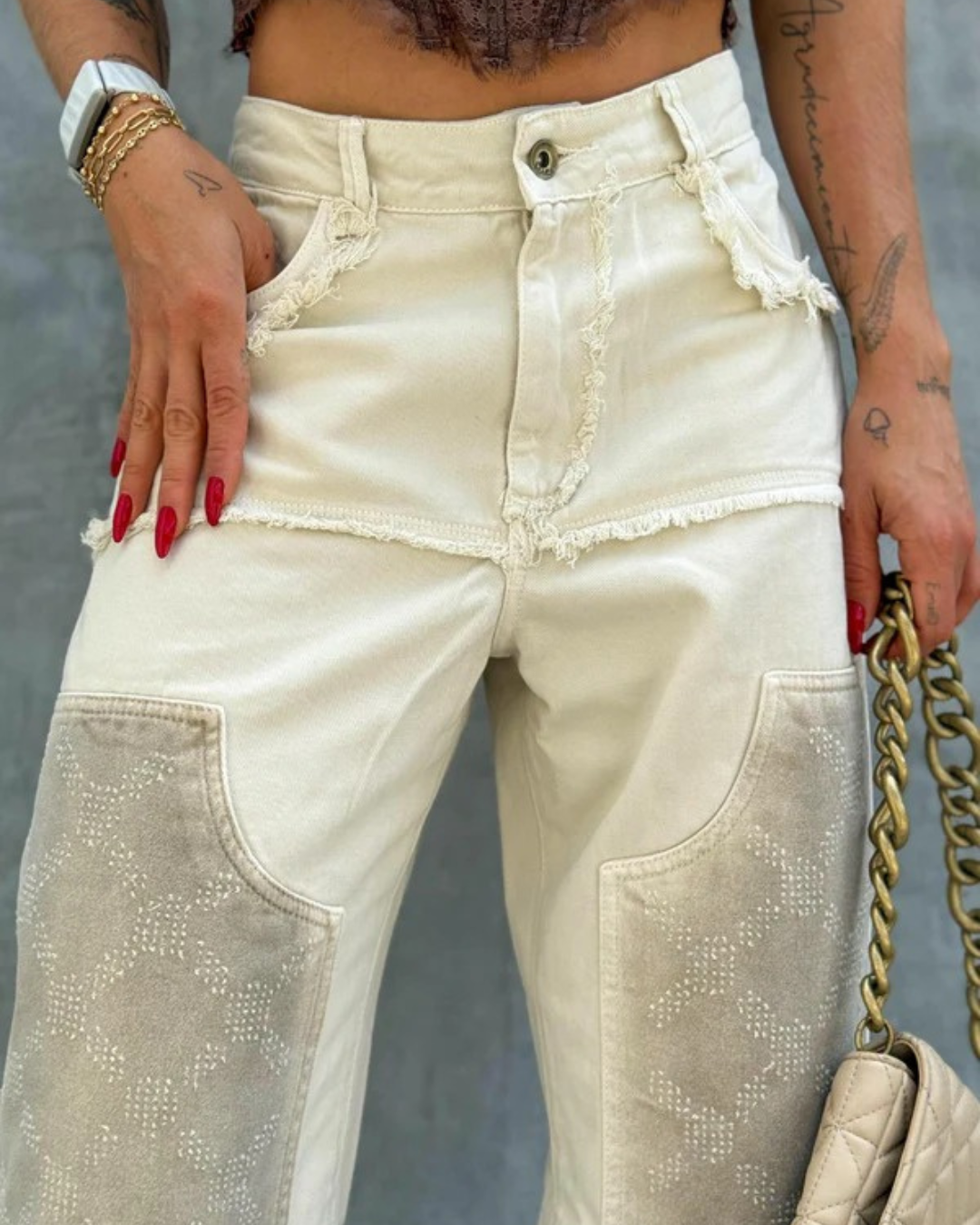 IVORY WIDE LEG ALIEN JEANS