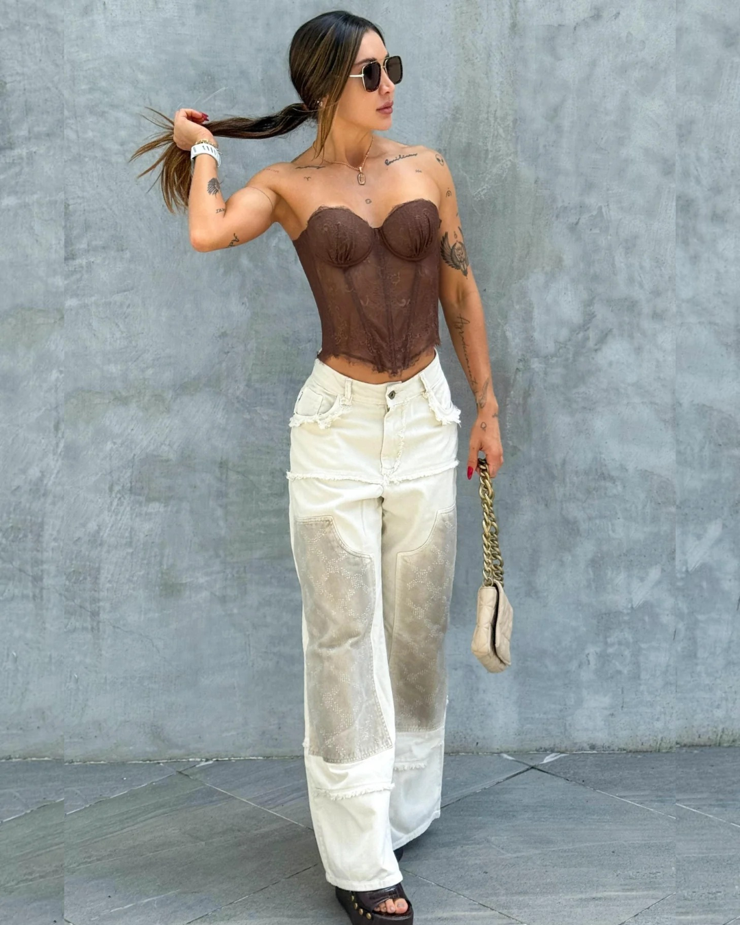 IVORY WIDE LEG ALIEN JEANS