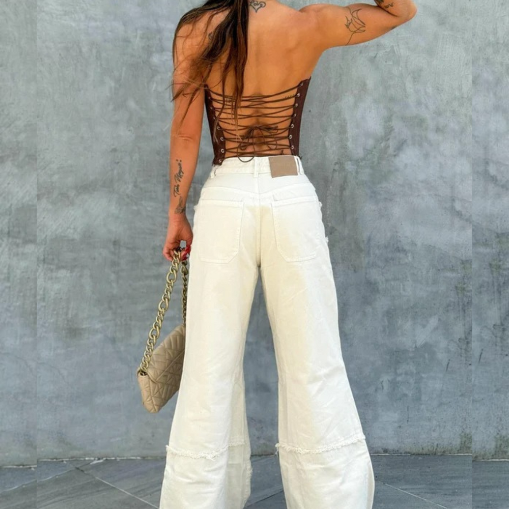 IVORY WIDE LEG ALIEN JEANS