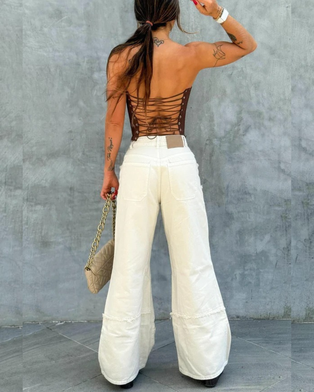 IVORY WIDE LEG ALIEN JEANS